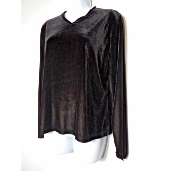 Merona Velvet Velour Shirt Large V Neck Black Long Sleeve Fairy Goth 90s Y2K - Picture 3 of 11